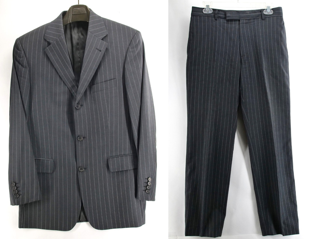 HUGO BOSS Gray Pinstripe Loro Piana Suit 100% Merino Wool 38R 32X30